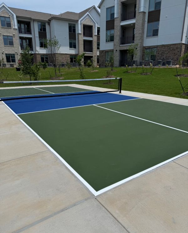 closeup of a newly installed pickleball court