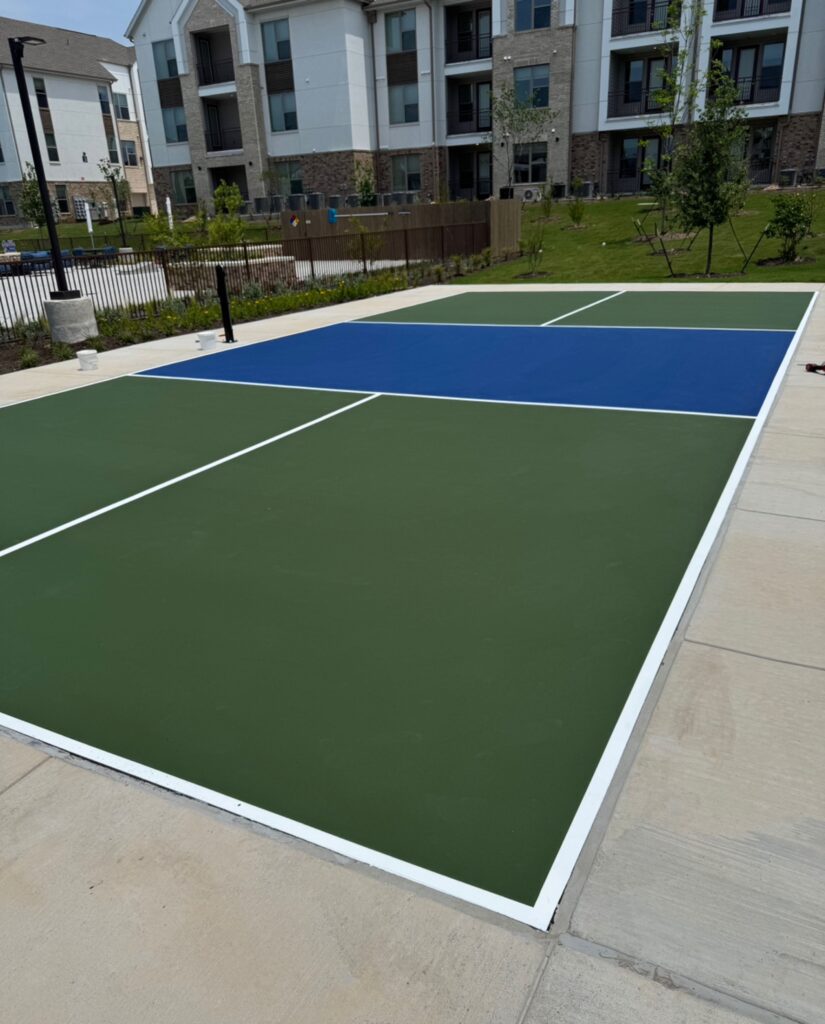 closeup of a newly installed pickleball court